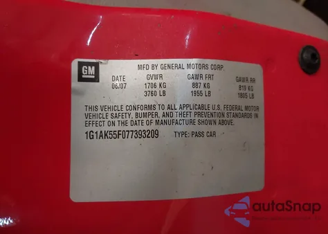 2007 Chevrolet Cobalt Ls z USA, uszkodzony, nr VIN 1G1AK55F077393209